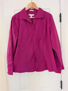 Chicos Women's 100% Cotton Magenta Pink LS Button Down Shirt Size 2 No Iron